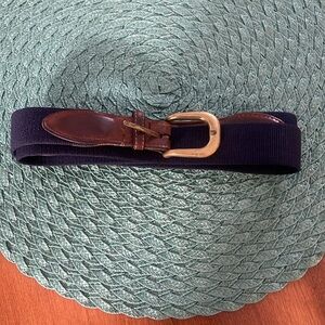 TORINO MENS SURCINGLE BELT NAVY BLUE SZ 38  LEATHER TRIM SOLID BRASS BUCKLE
